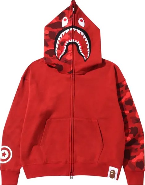 Худи BAPE Color Camo Giant Shark Loose Fit Full Zip Hoodie 'Red', красный