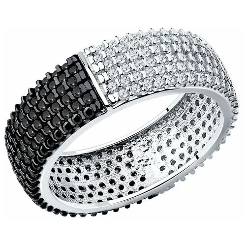 Кольцо Diamant, серебро, 925 проба, родирование, фианит, размер 18.5, черный