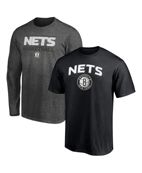 Мужской комбинированный комплект футболок brooklyn nets черного цвета с фирменным принтом heather charcoal Fanatics, мульти
