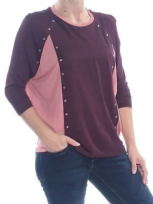 Женская бордовая блузка MICHAEL KORS с украшением в цветных блоках и вырезом под горло Petites S