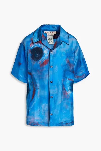 Рубашка хаботай из шелка с принтом Marni, синий кобальт