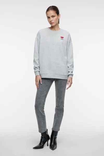 Свитшот oversize хлопковый утепленный с принтом и надписью