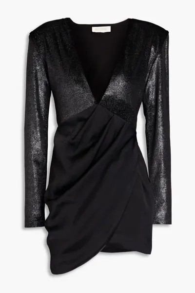 Бархатное мини-платье мини с эффектом металлик и атласными вставками Matériel, черный