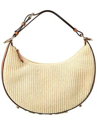 Fendi Fendigraphy Маленькая женская сумка-хобо из соломы и кожи