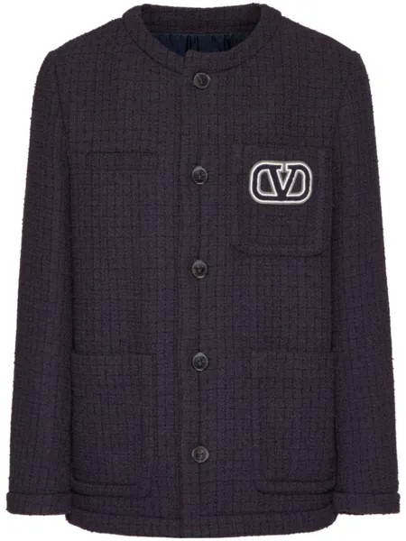 Valentino Garavani твидовый пиджак с логотипом VLogo Signature, синий