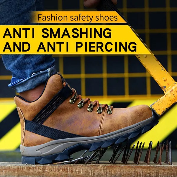 Мужские защитные сапоги, промышленная профессиональная Рабочая защитная обувь для строительства, удобная кожаная обувь с металлическим ст...