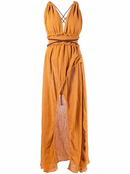 Caravana Alak slit-detail leather-trim maxi dress