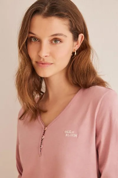 Длинная пижама с розовыми цветочками из 100% хлопка. Women'secret, розовый