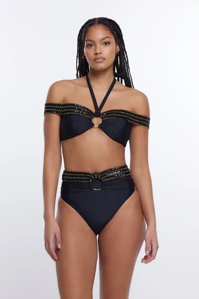 Лиф бикини-бандо с открытыми плечами и эластичной резинкой River Island, черный
