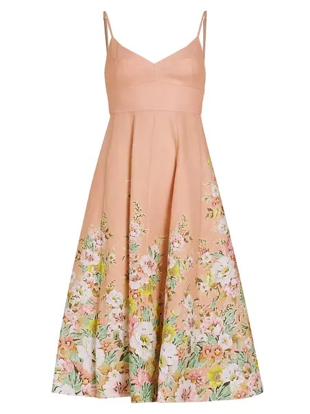 Льняное платье миди Matchmaker Picnic Zimmermann, цвет buff coral floral