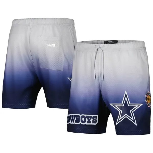 Мужские шорты Pro Standard темно-синего/серебристого цвета Dallas Cowboys в сетку с эффектом омбре