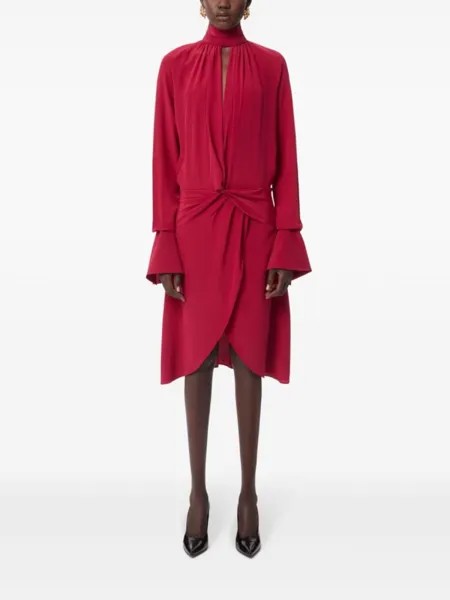 Nina Ricci шелковое платье миди с высоким воротником, красный