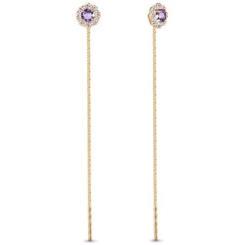 Серьги цепочки  Серьги из золота 41024Д, красное золото, 585 проба, фианит, фиолетовый
