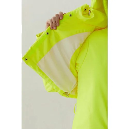 Куртка  УСТА К УСТАМ демисезонная, силуэт трапеция, карманы, ветрозащитная, съемный капюшон, пояс/ремень, мембранная, влагоотводящая, размер 44, желтый