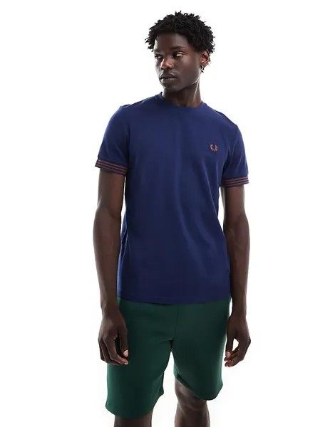 Fred Perry – темно-синяя футболка с контрастными манжетами