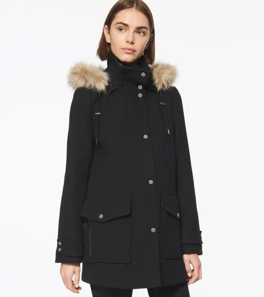 MARC NEW YORK Черное шерстяное пальто с капюшоном на подкладке из искусственного меха MONTAGE 2X 18W 20W