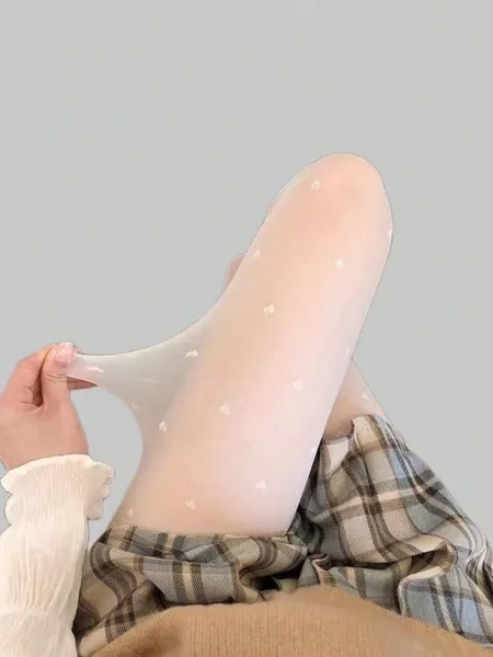 Женские чулки ROMWE Fairycore, маленькие, с узором в виде сердечек, белые, четыре, 1 пара, белый цвет