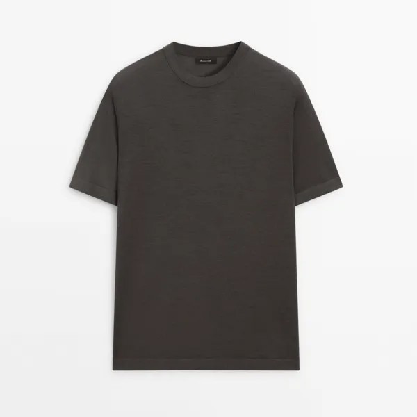 Футболка Massimo Dutti Short Sleeve Wool Blend, серо-зеленый