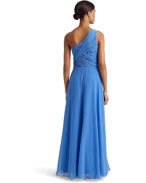 Платье LAUREN Ralph Lauren Georgette One Shoulder Gown, цвет New England Blue