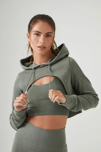 Укороченное бесшовное худи Active Forever 21, оливковый