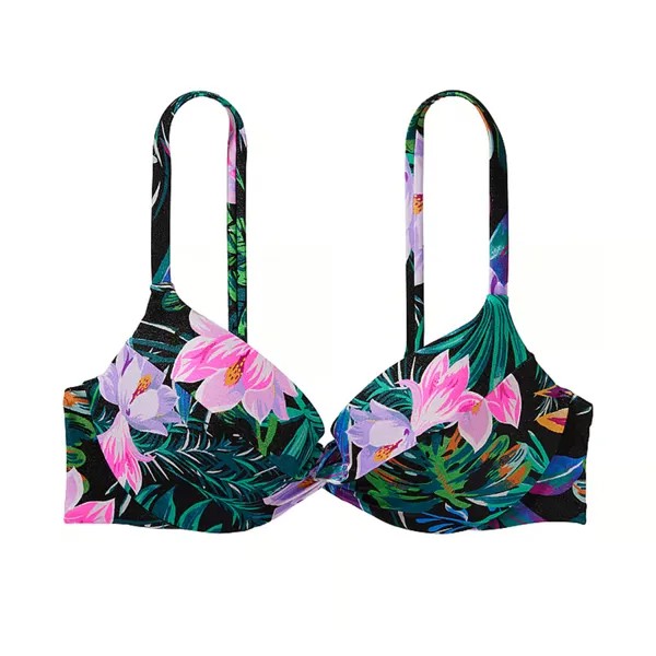 Топ бикини Victoria's Secret Swim Mix & Match Twist Push-Up Smooth, черный тропический