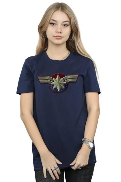 Хлопковая футболка бойфренда с эмблемой капитана на груди Marvel, темно-синий