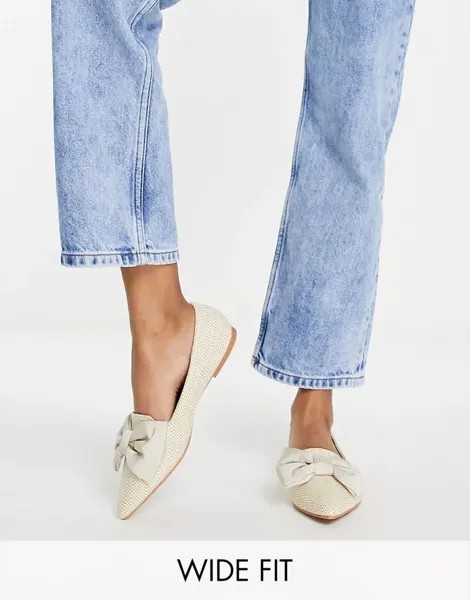 ASOS Wide Fit балетки из натуральной рафии, заостренные, с бантом, широкий крой