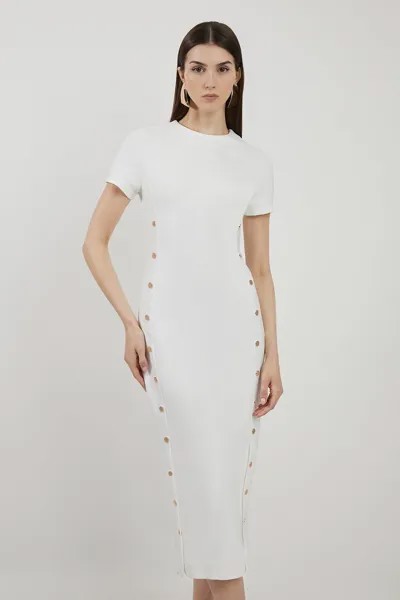 Платье миди с деталями из джерси Ponte Karen Millen, белый