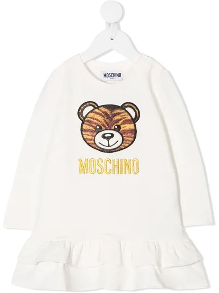 Moschino Kids платье с вышивкой Teddy Bear и оборками