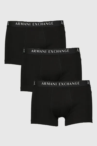 Боксеры с логотипом на поясе - 3 пары Armani Exchange, черный