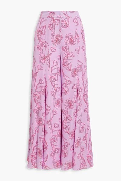 Широкие брюки из крепдешина со складками и цветочным принтом CAROLINA HERRERA, сиреневый