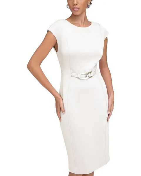 Платье Calvin Klein Scuba Short Sheath with Hardware Belt Detail, белый