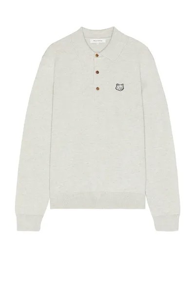 Поло Maison Kitsune Fox Head Patch, цвет Light Grey & Melange