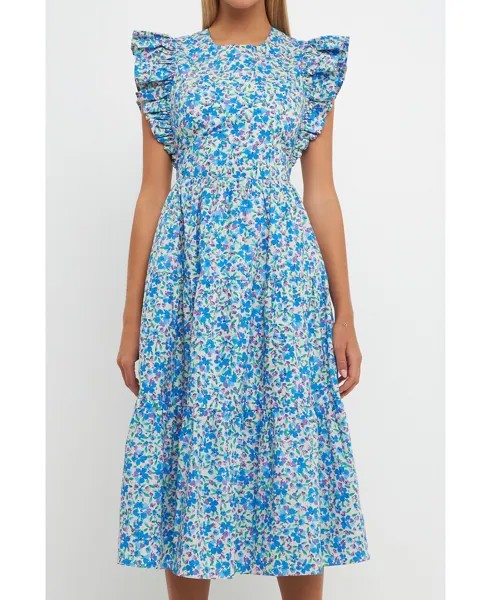 Женское платье миди с цветочным принтом и вырезом на спине English Factory