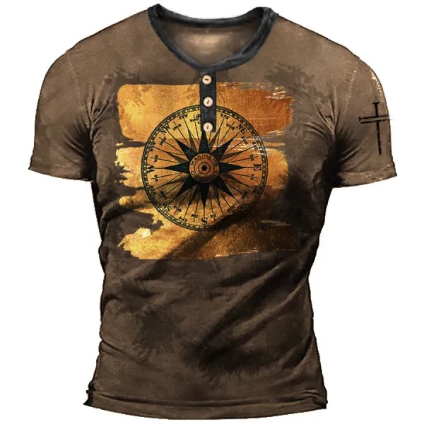 Матовая золотая мужская винтажная морская футболка с розой компаса Генри Хенли