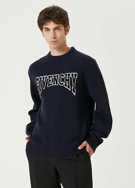 Шерстяной свитшот темно-синего цвета с нашивкой-логотипом Givenchy