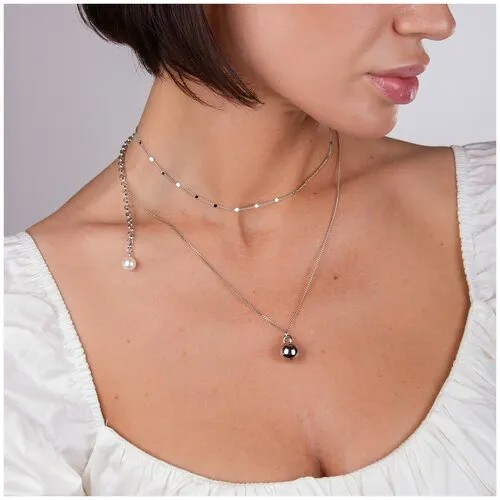 Колье Moon Paris, Ringo, две цепи, с жемчугом, MR-22.04-104 серебристый