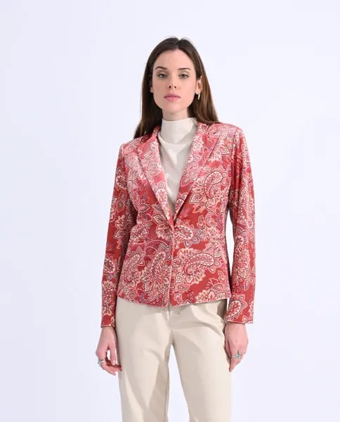 Женский бархатный пиджак с воротником с лацканами и принтом Molly Bracken, красный