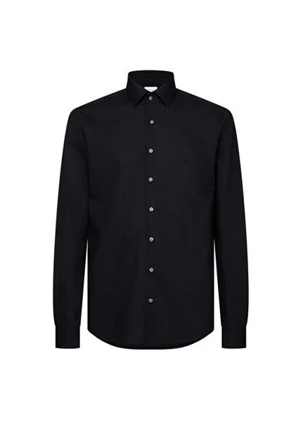 Черная мужская рубашка с воротником на пуговицах Slim Fit Calvin Klein