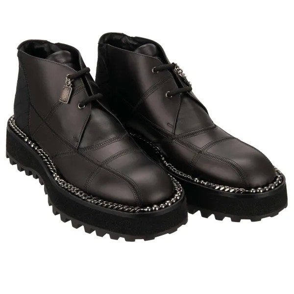 DOLCE - GABBANA Кожаные ботинки с подвеской в виде логотипа DG и цепочкой, туфли MICHELANGELO 12788
