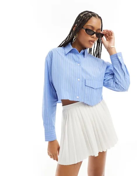 Pull&Bear – синяя короткая рубашка в полоску