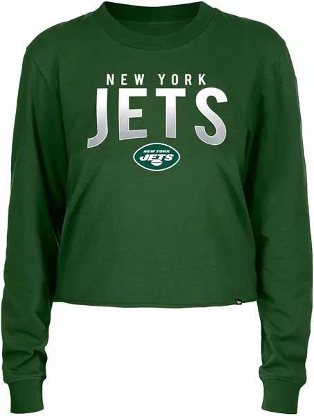 Зеленый спортивный укороченный топ с длинными рукавами New Era для женщин New York Jets