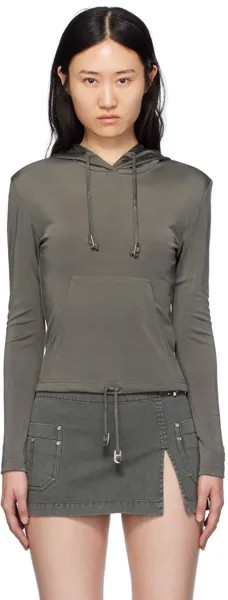 Серый блестящий укороченный худи Dion Lee