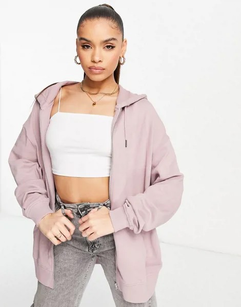 Очень свободный розовато-лиловый oversized-худи из органического хлопка на молнии ASOS DESIGN-Фиолетовый цвет