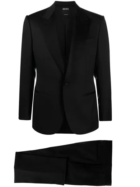 Zegna шерстяной костюм с однобортным пиджаком, черный