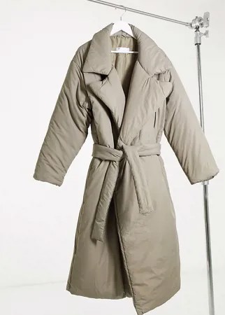 Пуховое пальто макси с поясом и воротником ASOS DESIGN Tall-Коричневый цвет
