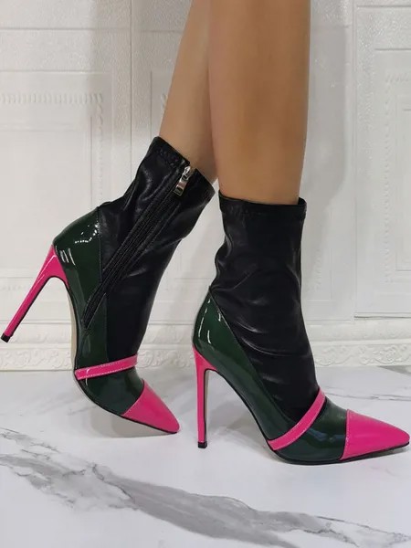 Milanoo Women's Stitching Stiletto Heel Ankle Boots in Black