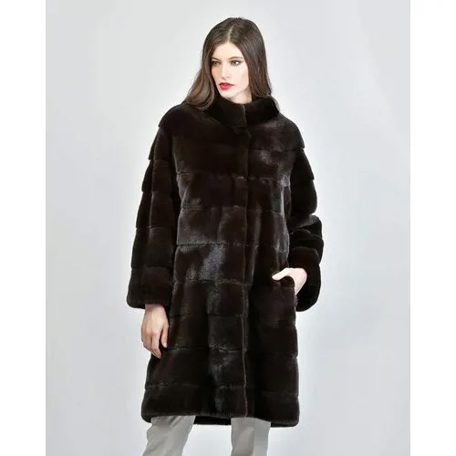Пальто LANGIOTTI, норка, силуэт прямой, размер 42, черный