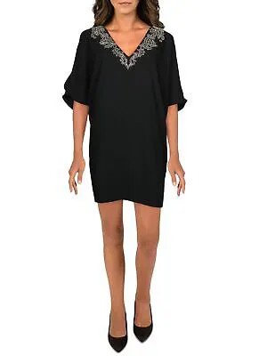 AIDAN MATTOX Женское черное мини-платье-футляр с вырезом на спине и рукавами до локтя черного цвета 4