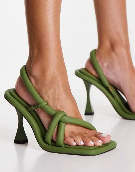 Босоножки цвета хаки с дутыми дизайном на высоких каблуках Topshop Ronda-Зеленый цвет